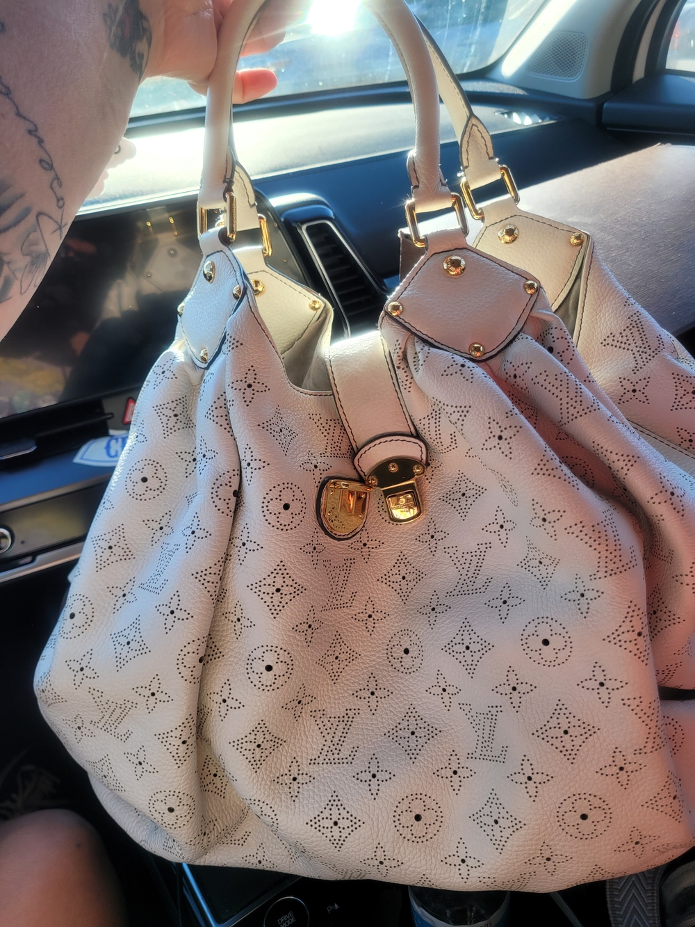 Louis Vuitton Cream Perforated Monogram Tote with Gold Hardware